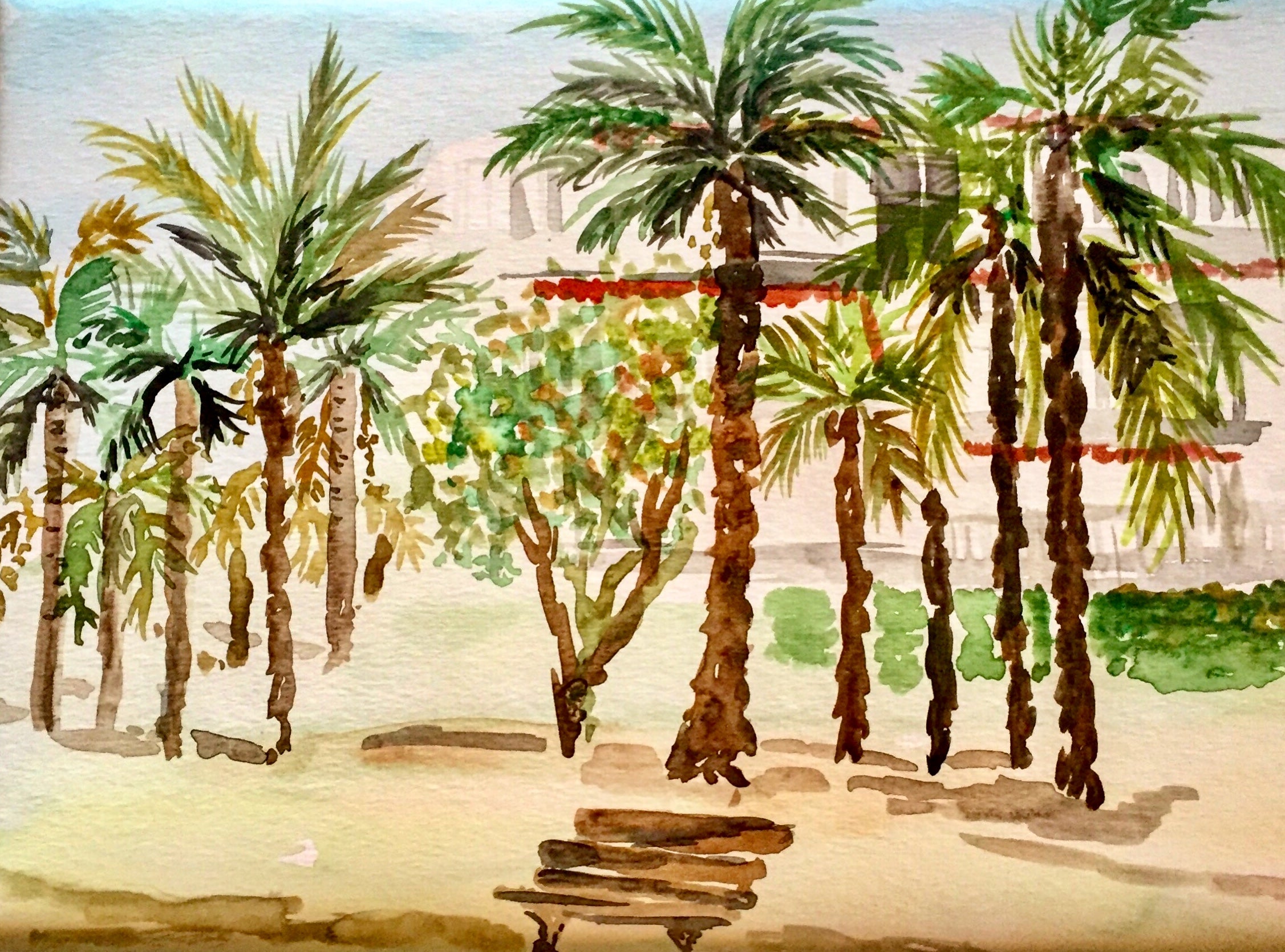 Dance of palms, aquarelle palmiers 30X40cm palmier