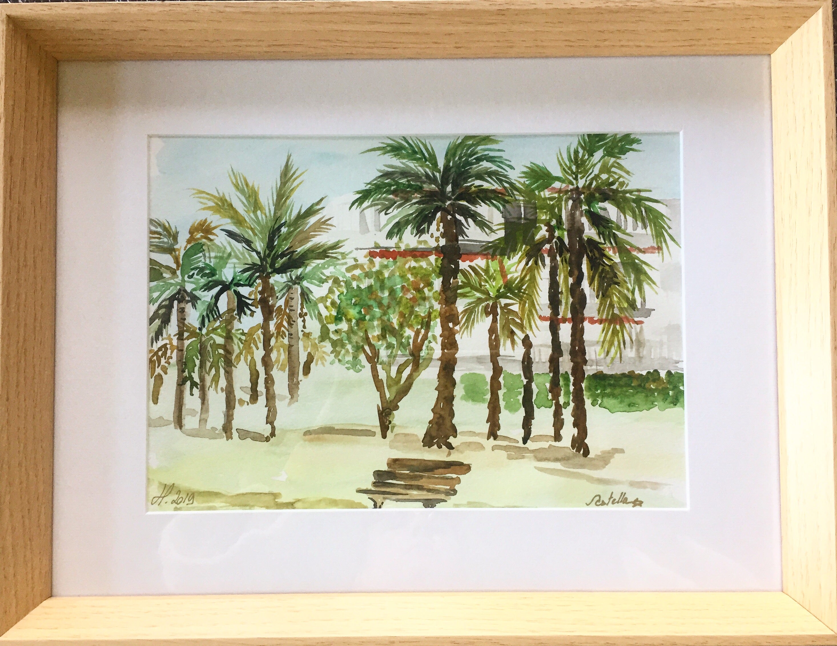 Dance of palms, aquarelle palmiers 30X40cm palmier