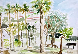 Dance of palmtrees, aquarelle  palmiers 30X40cm palmier