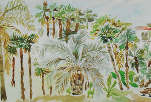 Palmiers livingstonias, aquarelle 30X40cm palmier