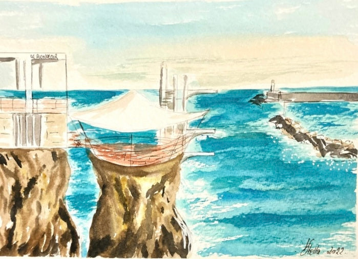 Le Plongeoir et son port, aquarelle 40x30 cm (plages)