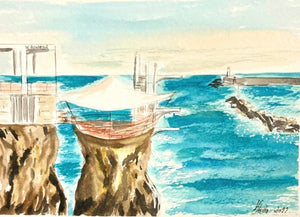 Le Plongeoir et son port, aquarelle 40x30 cm (plages)